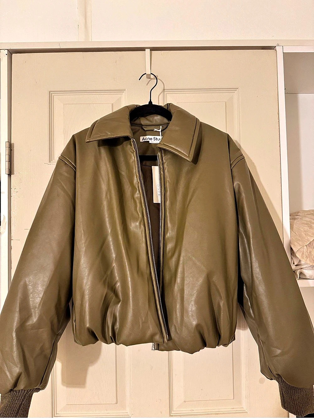 Acne Studios Leather Bomber Jacket Olive Green Bomber Jacket